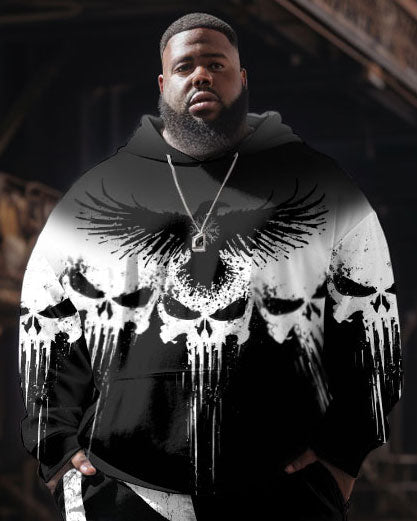Big & Tall Graphic Skull Hoodie Sweatpants Set for big men view 2
