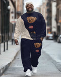 Big & Tall Blue Graphic Patchwork Two-piece Set for big men view 1
