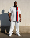 Big & Tall White Streetwear T-Shirt Pants Set for big men view 1