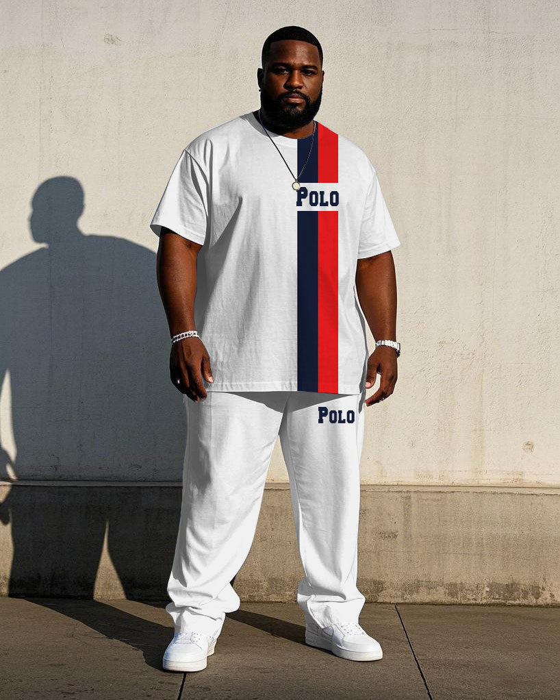 Big & Tall White Streetwear T-Shirt Pants Set for big men view 1
