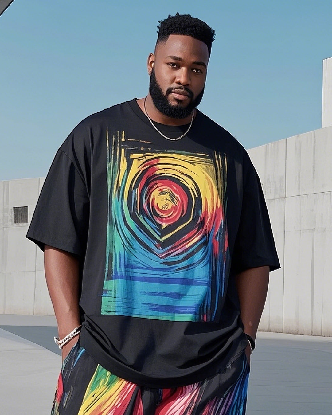 Big & Tall Geometric T-Shirt Pants Set for big men view 2