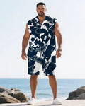 Big & Tall White Hawaiian T-Shirt Shorts Set for big men view 1
