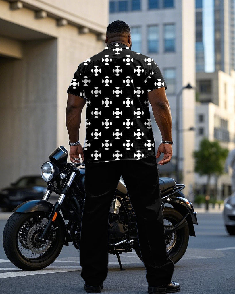 Big & Tall Black Geometric T-Shirt Pants Set for big men view 4