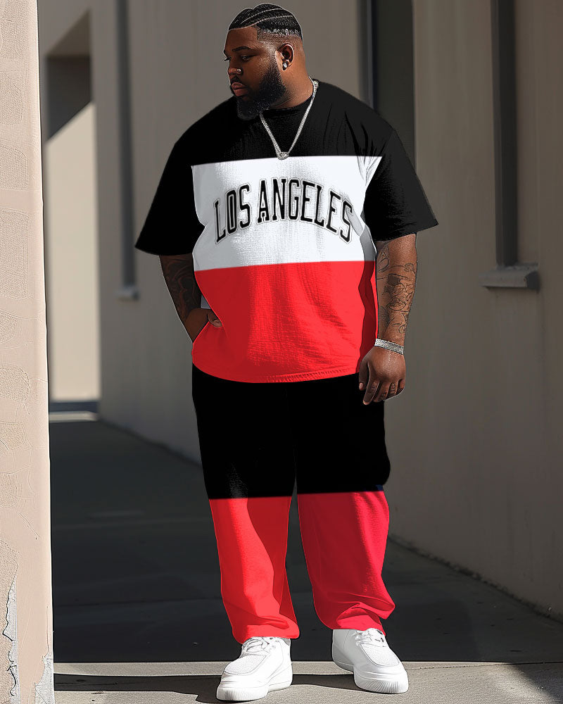 Big & Tall Colorblock Graphic T-Shirt Pants Set for big men view 1