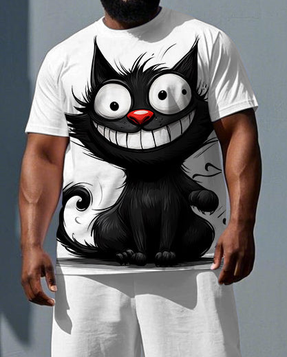 Big & Tall Black Graphic T-Shirt Shorts Set for big men view 2