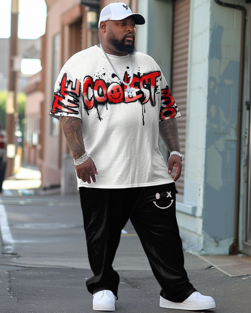 Big & Tall Graphic Graffiti Smiley T-Shirt Pants Set for big men view 1