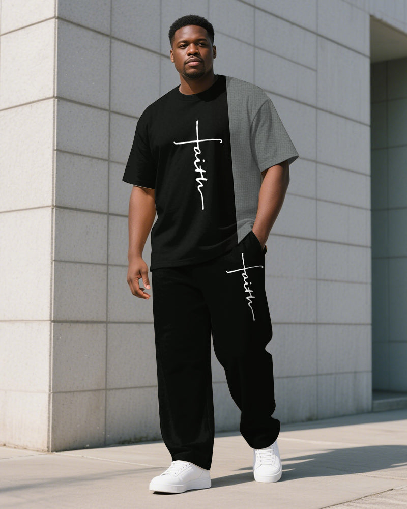 Big & Tall Colorblock Striped T-Shirt Pants Set for big men view 4