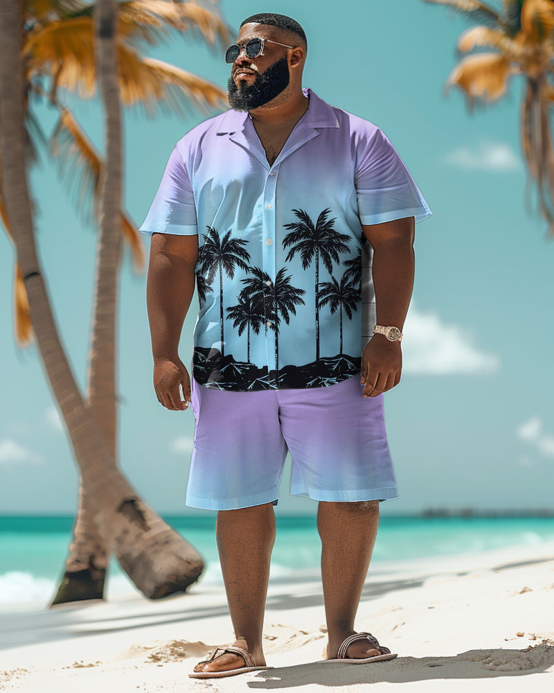 Big & Tall Hawaiian Gradient T-Shirt Shorts Set for big men view 1