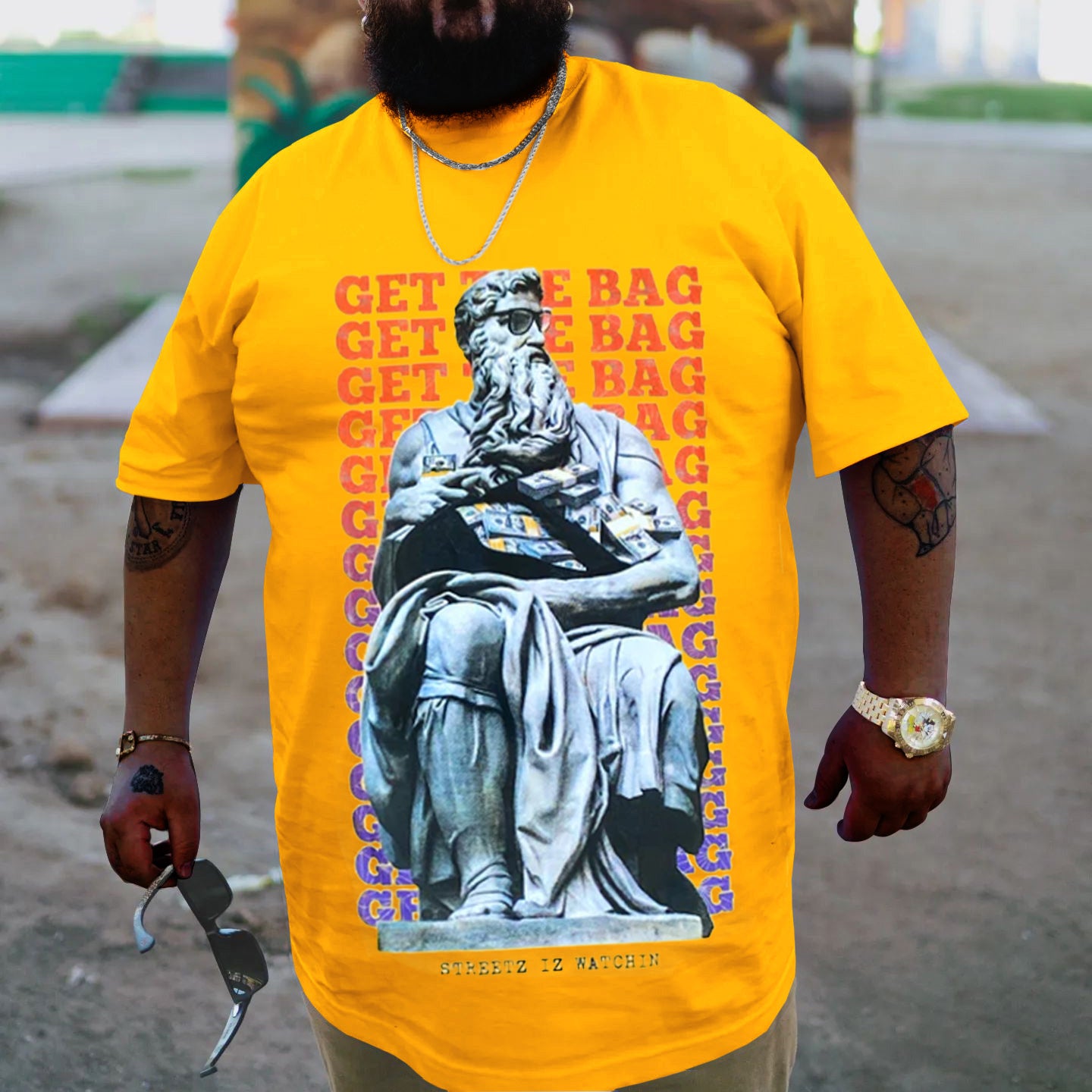 Big & Tall Yellow Graphic Streetwear T-Shirt for big men view 1