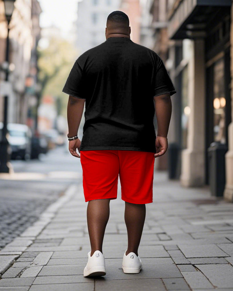 Big & Tall Black Red Graphic T-Shirt Shorts Set for big men view 4