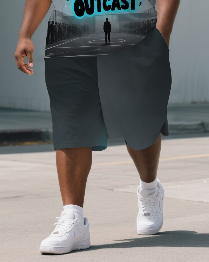 Big & Tall Graphic Graffiti Polo Shorts Set for big men view 3