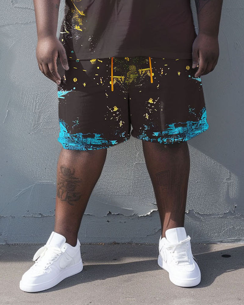 Big & Tall Graphic Graffiti T-Shirt Shorts Set for big men view 3
