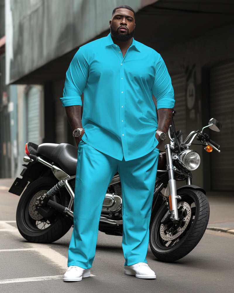 Big & Tall Solid Color Shirt Pants Set for big men view 9