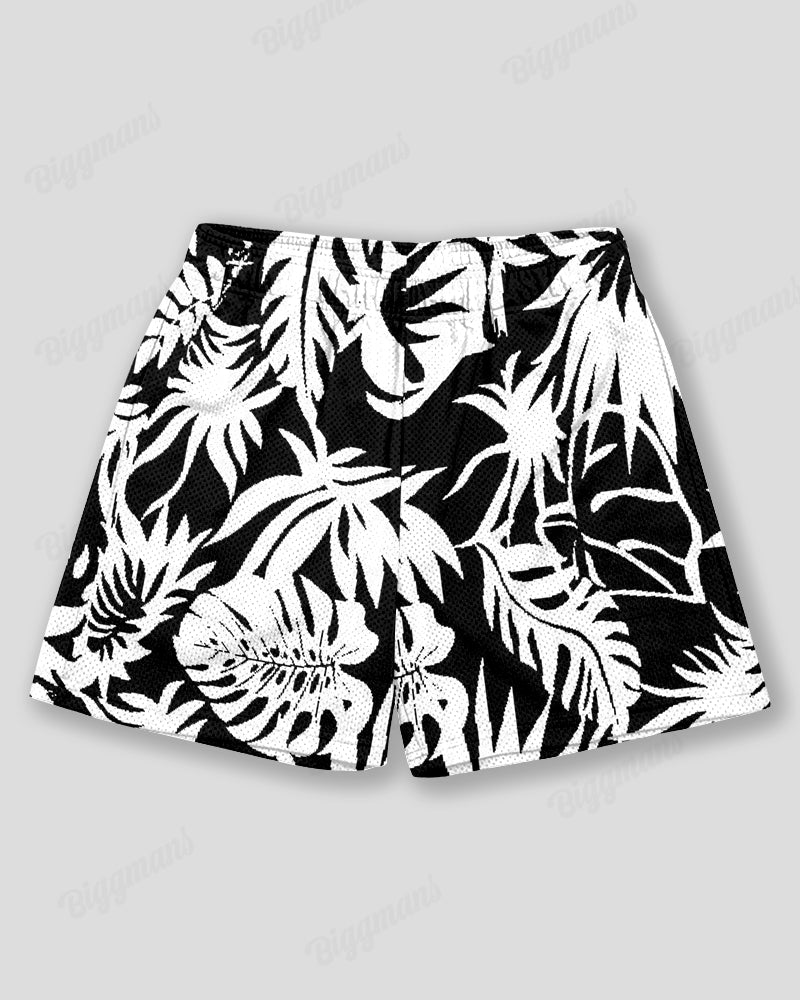 Big & Tall Black White Hawaiian Athletic Shorts for big men