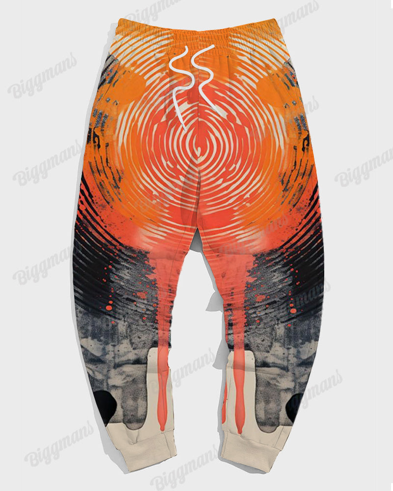Big & Tall Orange Geometric Hoodie Sweatpants Set for big men view 4