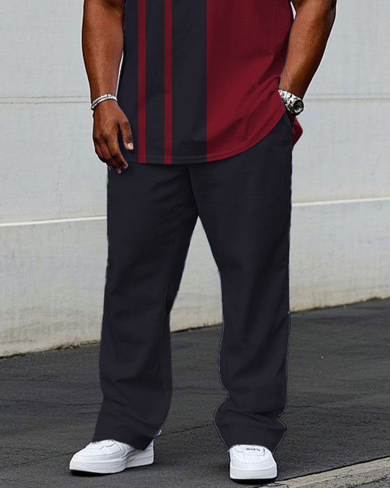 Big & Tall Black Red Colorblock T-Shirt Pants Set for big men view 3