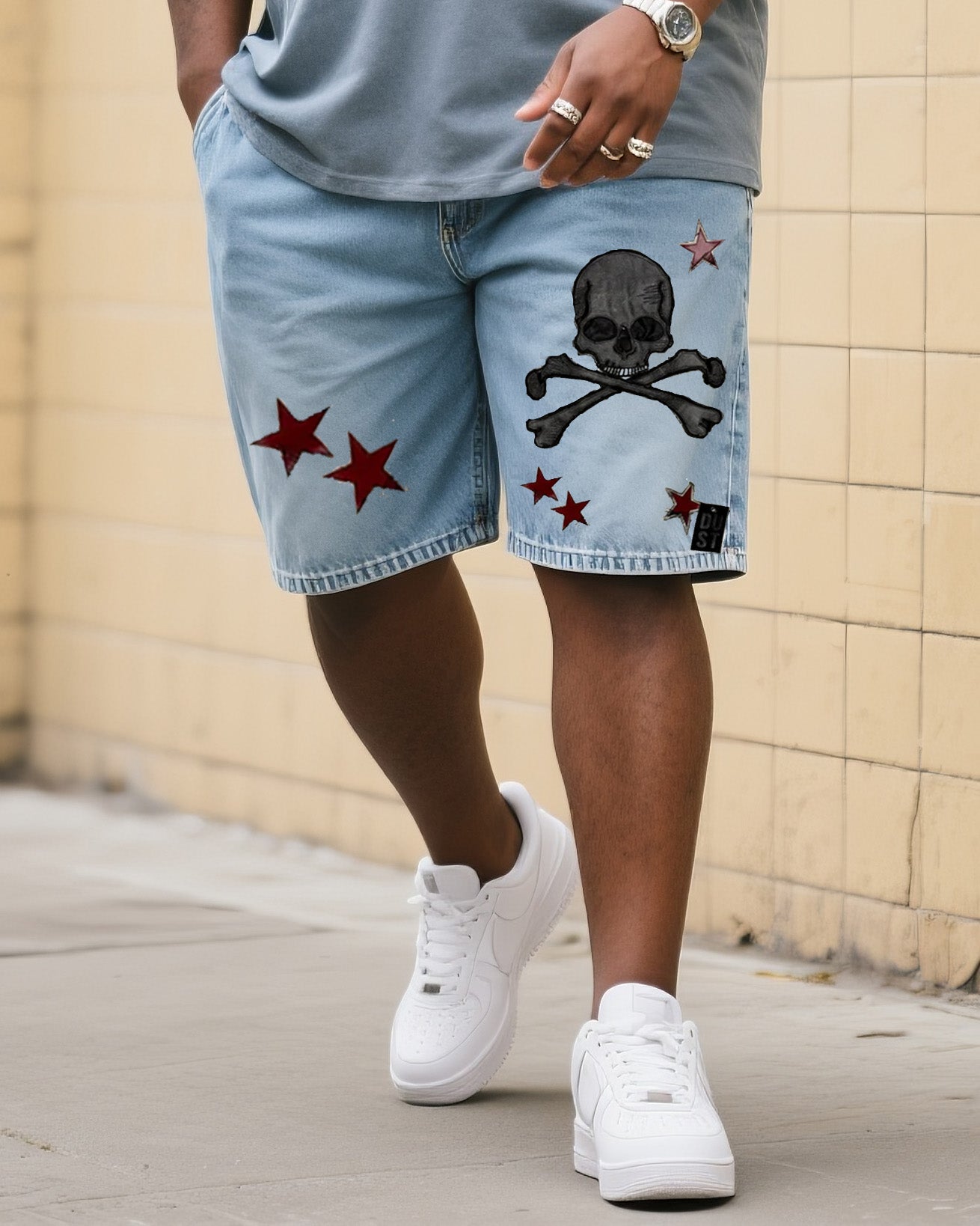 Big & Tall Denim Gradient T-Shirt Shorts Set for big men view 3