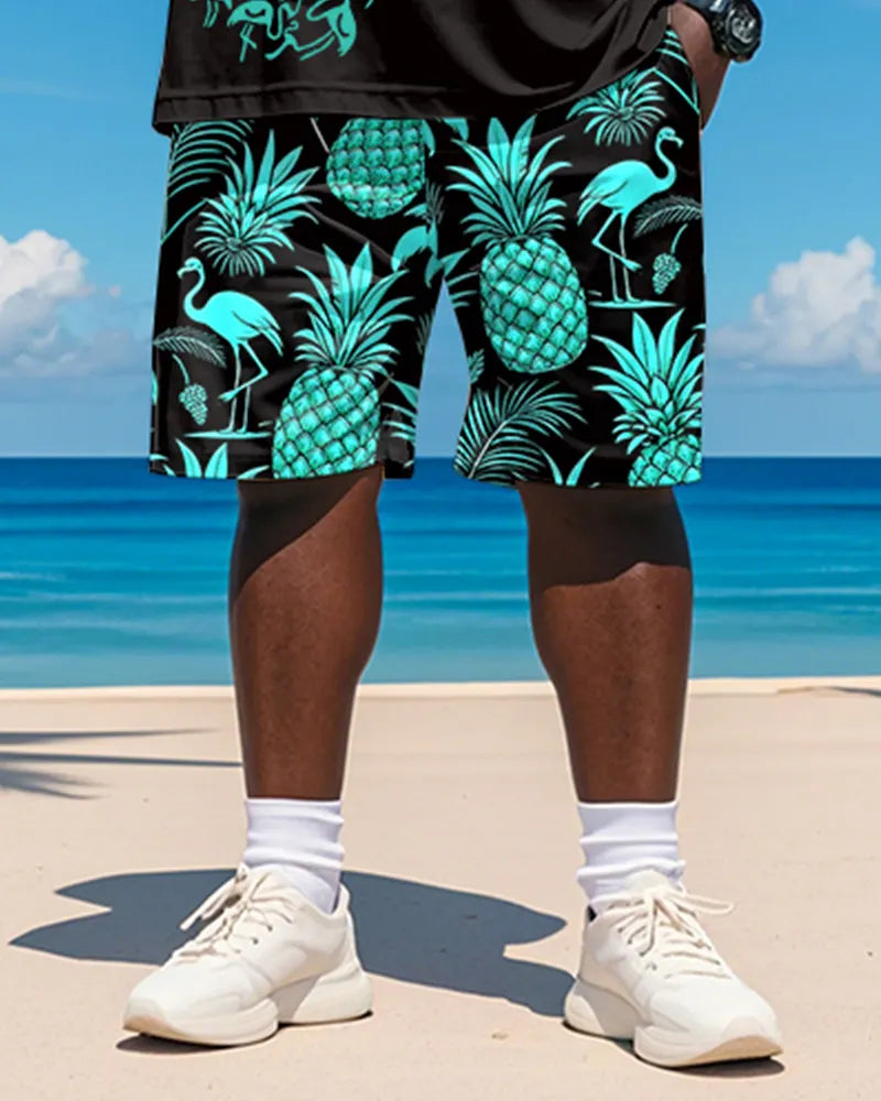 Big & Tall Hawaiian Graphic T-Shirt Shorts Set for big men view 4