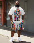 Big & Tall Graphic Graffiti T-Shirt Shorts Set for big men view 1