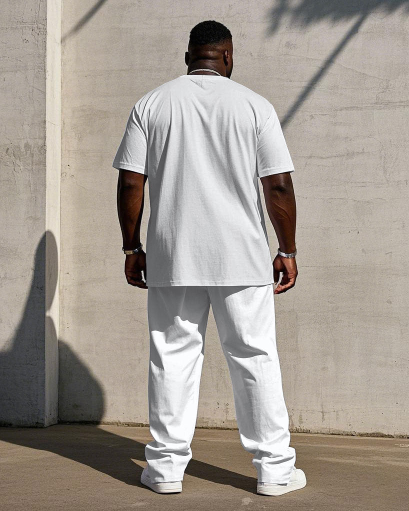 Big & Tall White Streetwear T-Shirt Pants Set for big men view 4