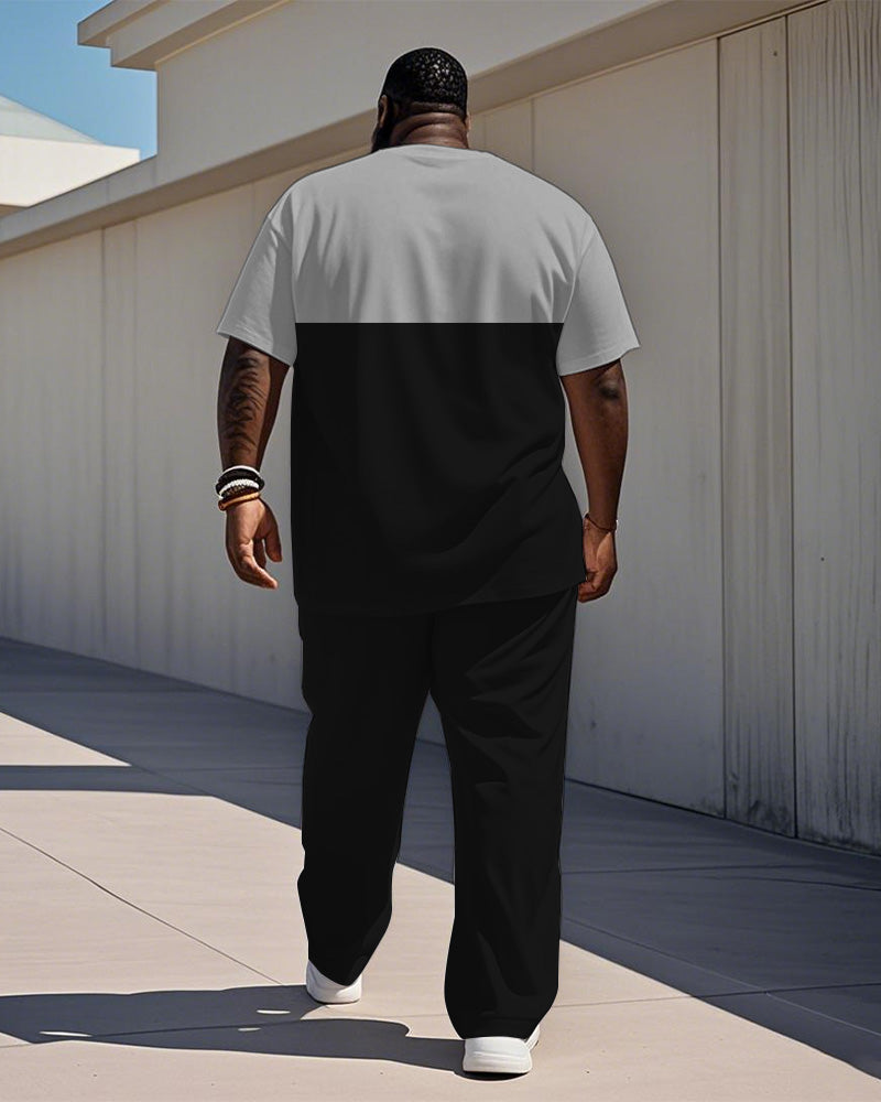 Big & Tall Black Gray Colorblock T-Shirt Pants Set for big men view 4