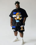Big & Tall Black Graphic Graffiti T-Shirt Shorts Set for big men view 1