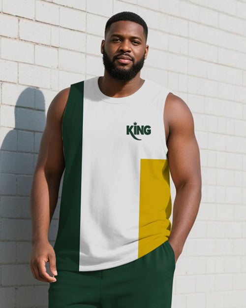 Big & Tall Green Graphic Vest Pants Set for big men view 2