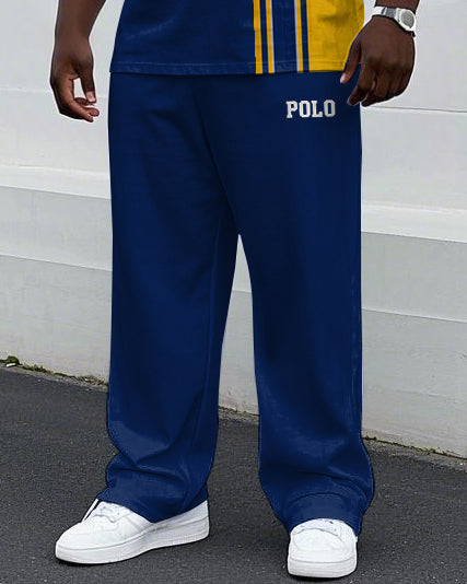 Big & Tall Yellow Colorblock Striped Vest Pants Set for big men view 3
