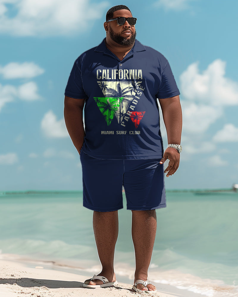 Big & Tall Hawaiian Graphic Polo Shorts Set for big men view 1