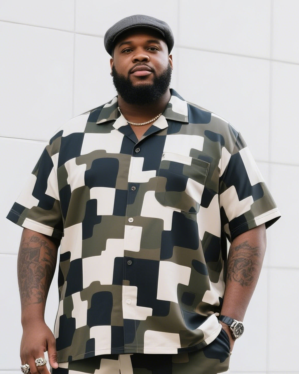 Big & Tall Camouflage T-Shirt Shorts Set for big men view 2