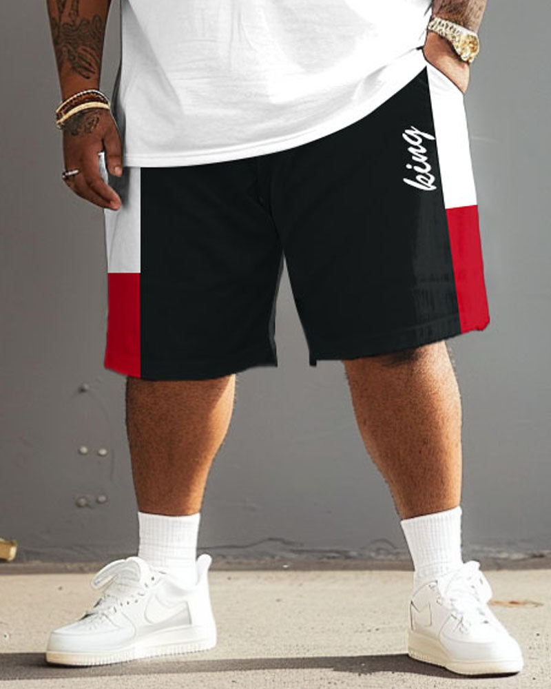 Big & Tall Black Red Colorblock T-Shirt Shorts Set for big men view 3