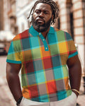 Big & Tall Plaid Polo Shorts Set for big men