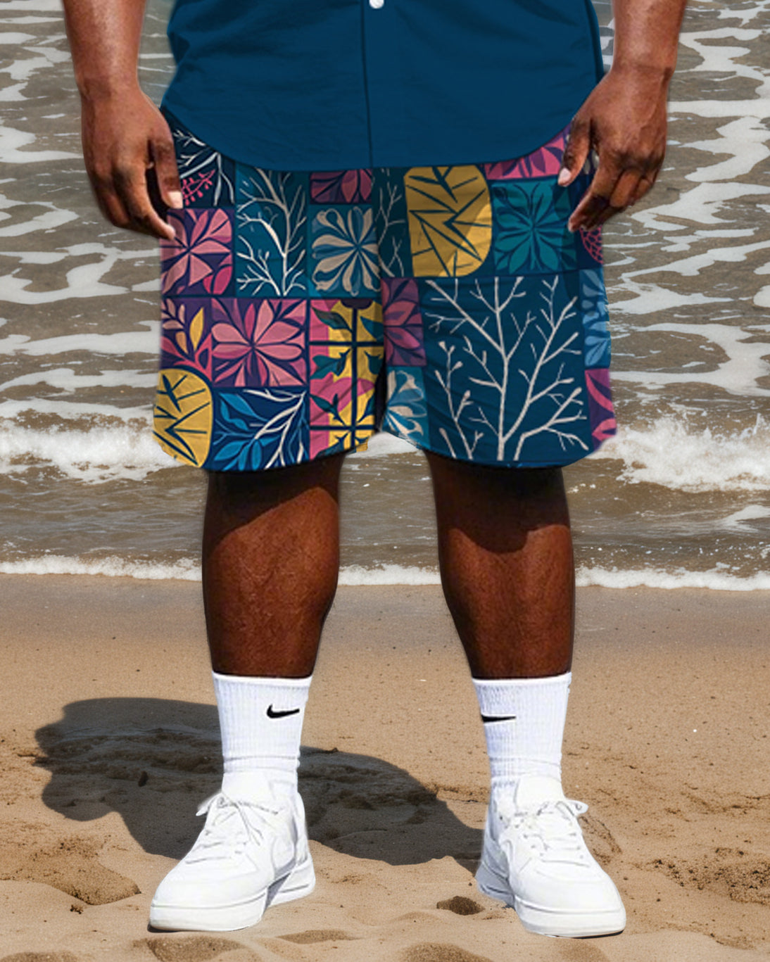 Big & Tall Colorblock Geometric T-Shirt Shorts Set for big men view 3