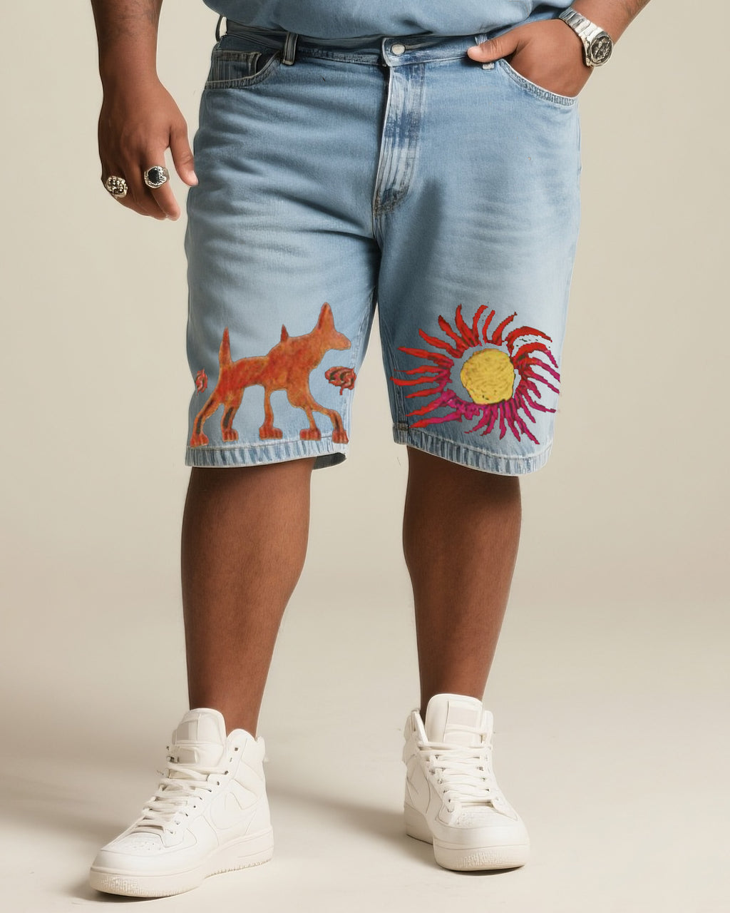 Big & Tall Denim Graphic T-Shirt Shorts Set for big men view 3