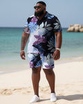 Big & Tall Hawaiian Polo Shorts Set for big men view 1