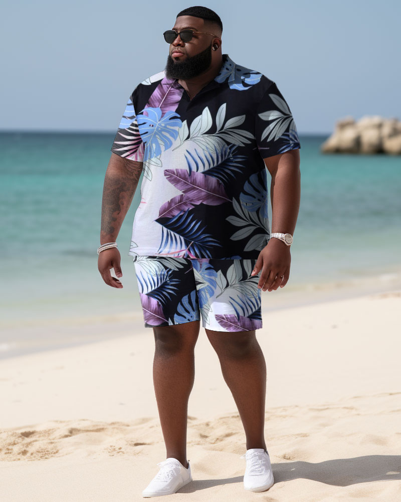 Big & Tall Hawaiian Polo Shorts Set for big men view 1