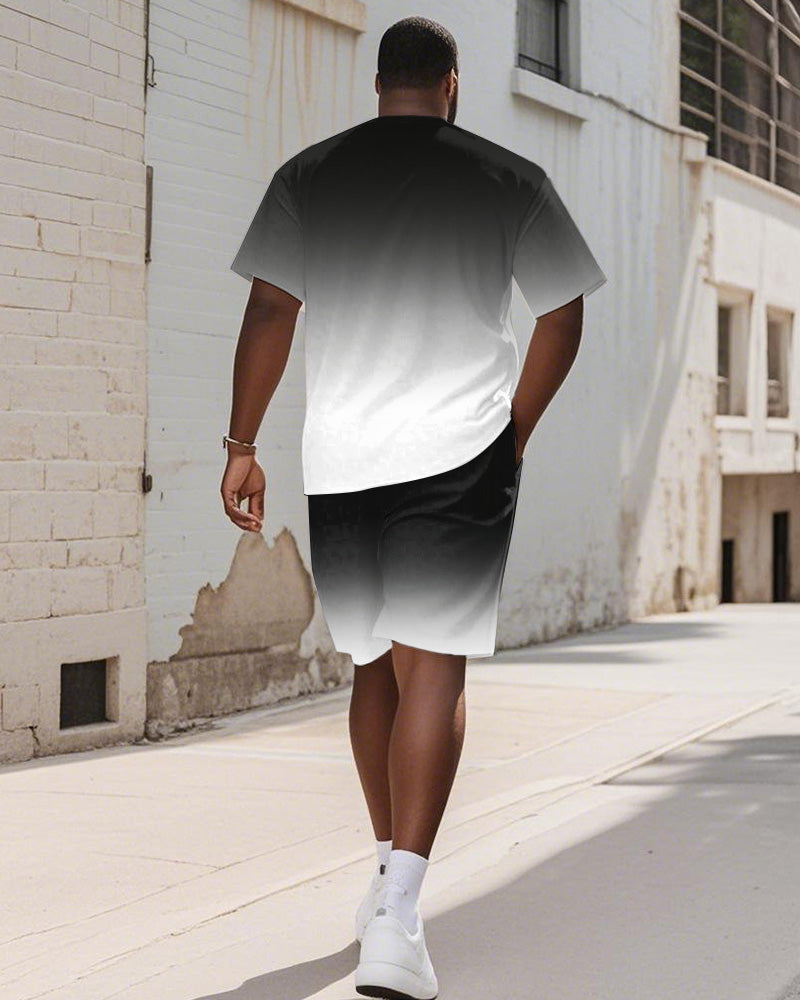 Big & Tall Black Gradient Graphic T-Shirt Shorts Set for big men view 4