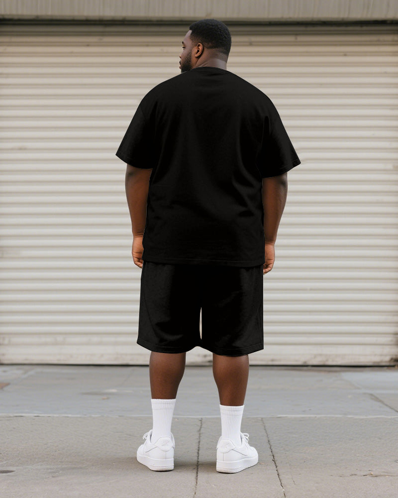 Big & Tall Black Graphic Graffiti T-Shirt Shorts Set for big men view 4