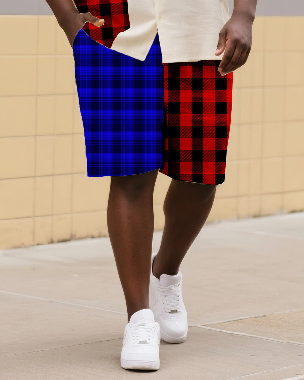Big & Tall Colorblock Plaid T-Shirt Shorts Set for big men view 3