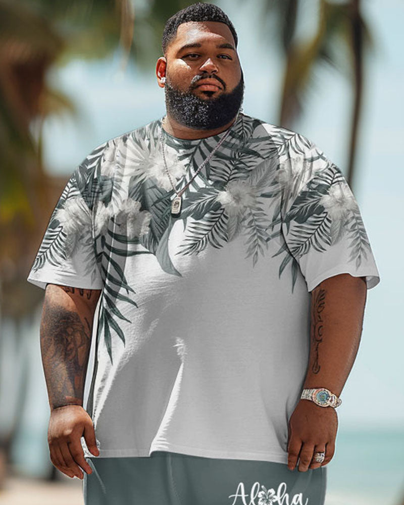 Big & Tall Hawaiian Graphic Floral T-Shirt Shorts Set for big men view 3