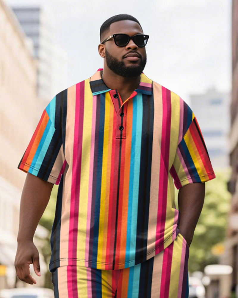 Big & Tall Colorblock Striped Graphic Polo Shorts Set for big men view 3