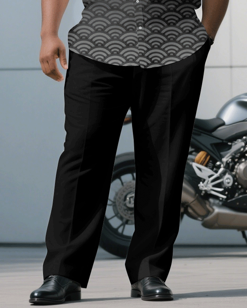 Big & Tall Black Gradient Geometric T-Shirt Pants Set for big men view 3