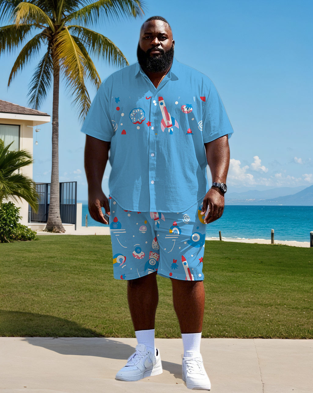 Big & Tall Colorblock T-Shirt Shorts Set for big men view 1
