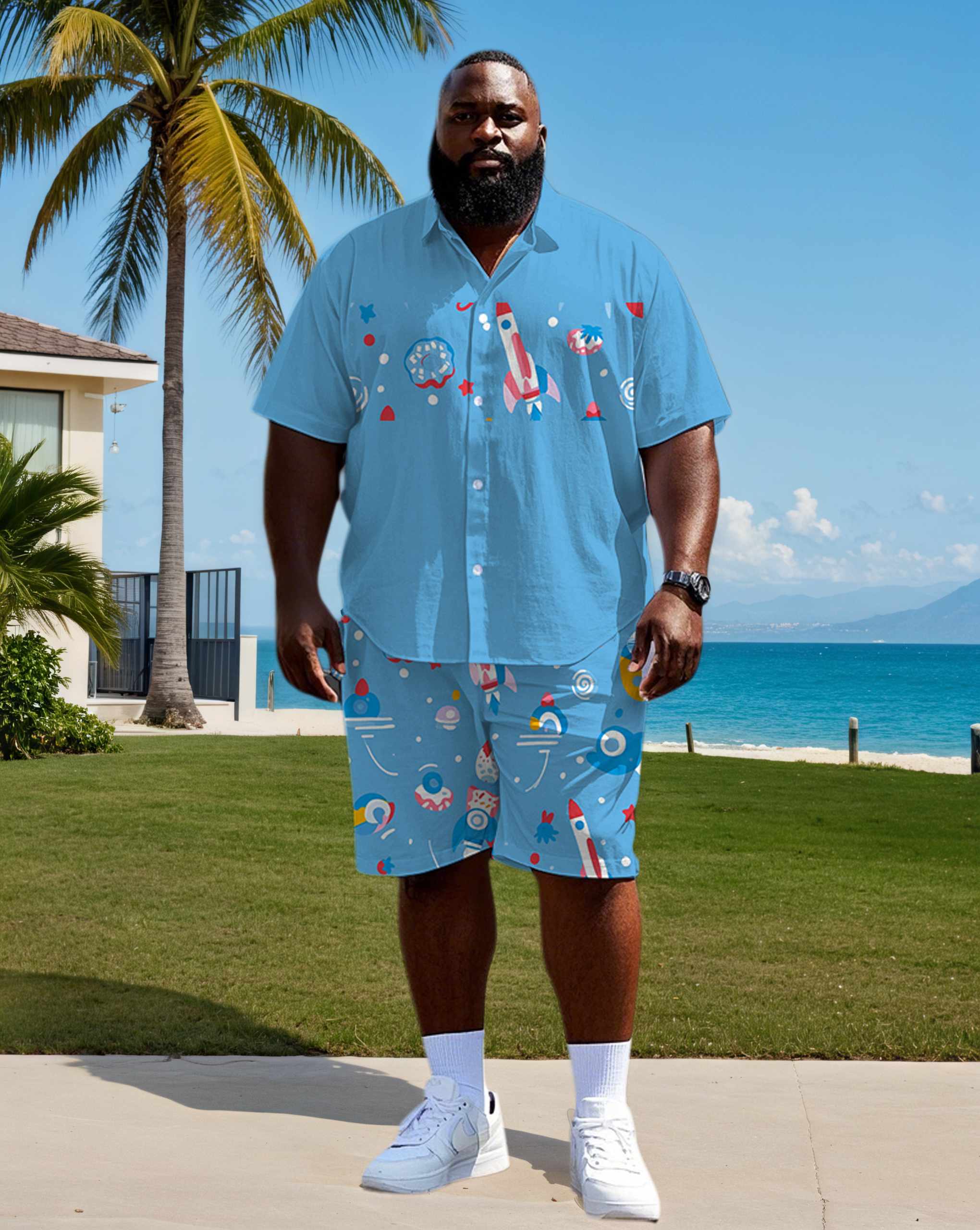 Big & Tall Colorblock T-Shirt Shorts Set for big men view 1