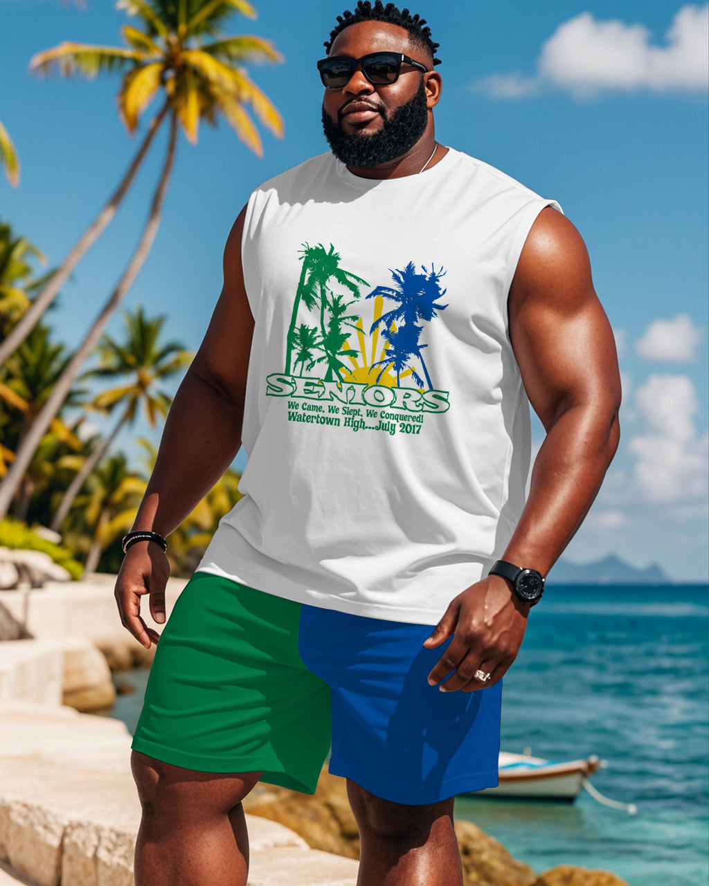 Big & Tall Hawaiian Graphic Tank Top for big men view 1