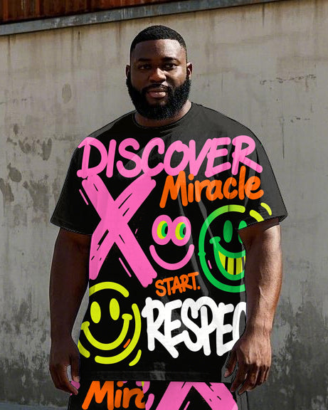Big & Tall Graphic Graffiti Smiley T-Shirt Shorts Set for big men view 2