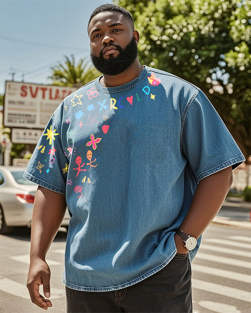 Big & Tall Denim Washed Graffiti T-Shirt for big men
