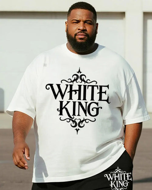 Big & Tall White Graphic T-Shirt Shorts Set for big men view 2