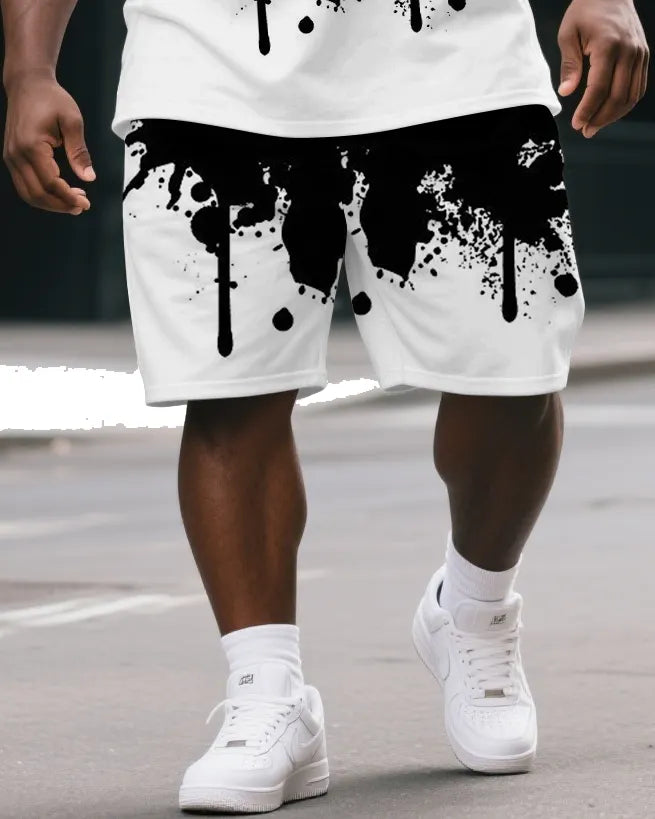 Big & Tall Splash Ink Streetwear T-Shirt Shorts Set for big men view 3