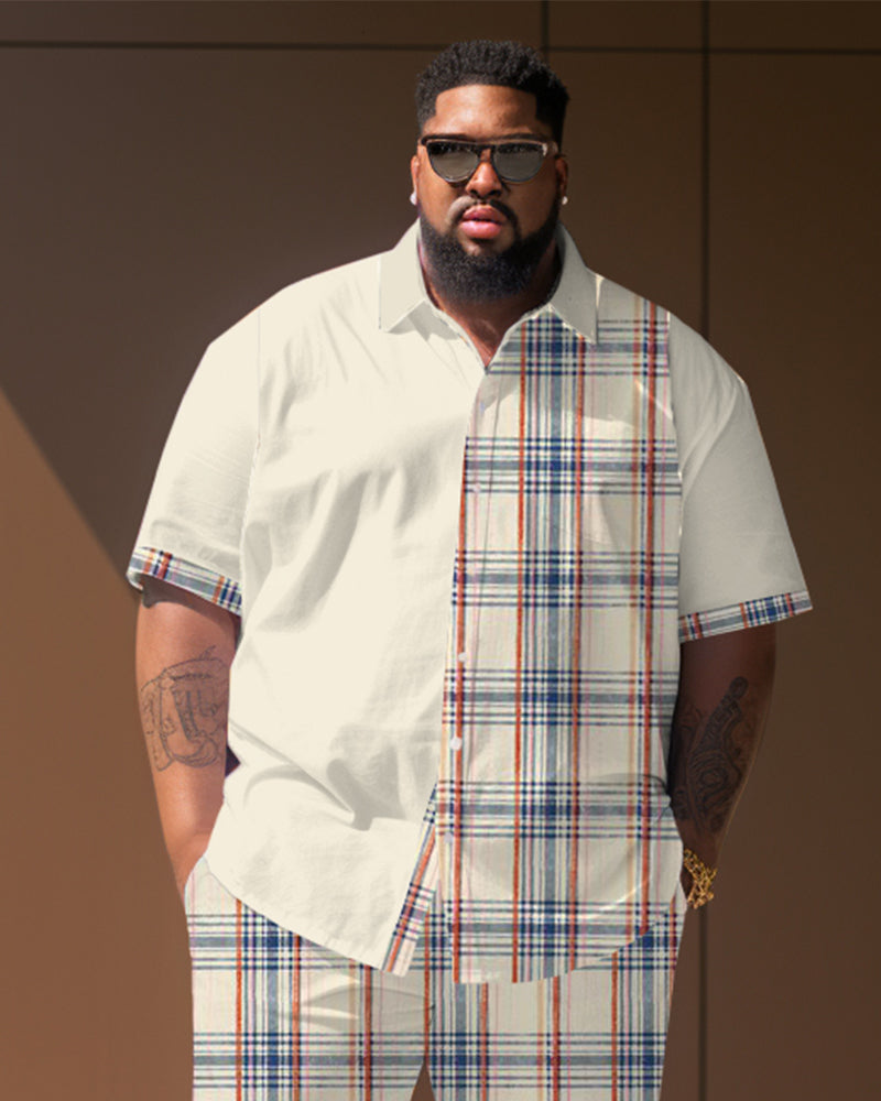 Big & Tall Plaid T-Shirt Shorts Set for big men view 3